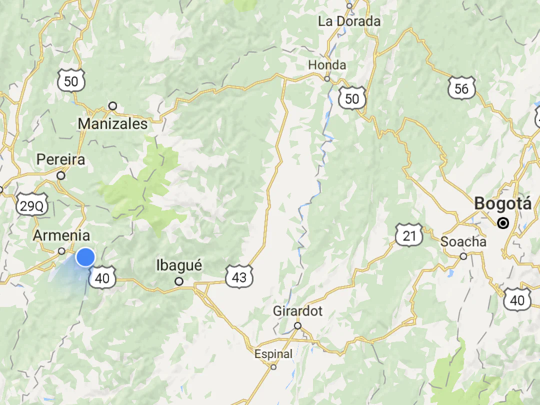 Fortschritt nach 1,5 Stunden auf der Strecke Armenia-Bogotá